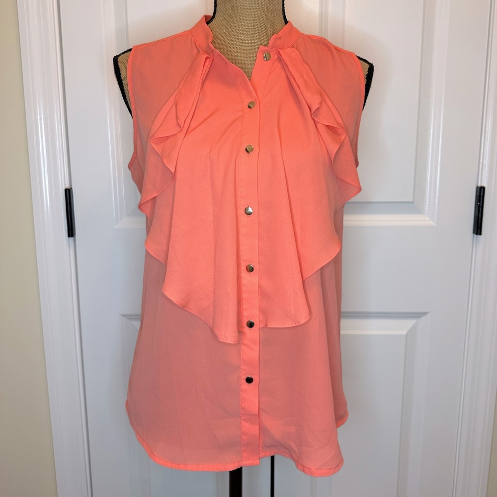 Ivanka Trump Peach Ruffle Sleeveless Blouse size Small